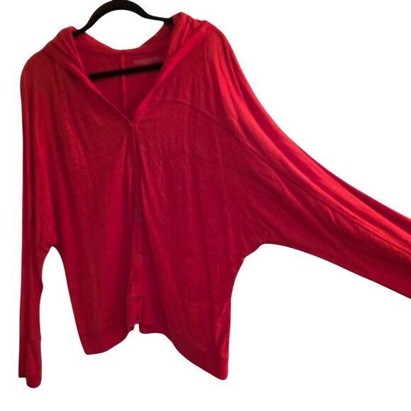 Eileen Fisher Firefly Orange 100% Linen Jersey Hoodie Lightweight Cardigan Sweat - Picture 2 of 7